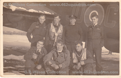 Crew of Lancaster JO-C, 463 Squadron, RAAF, Waddington, Lincolnshire, UK, early 1945 (G.R.(Bob) Wilson front right).